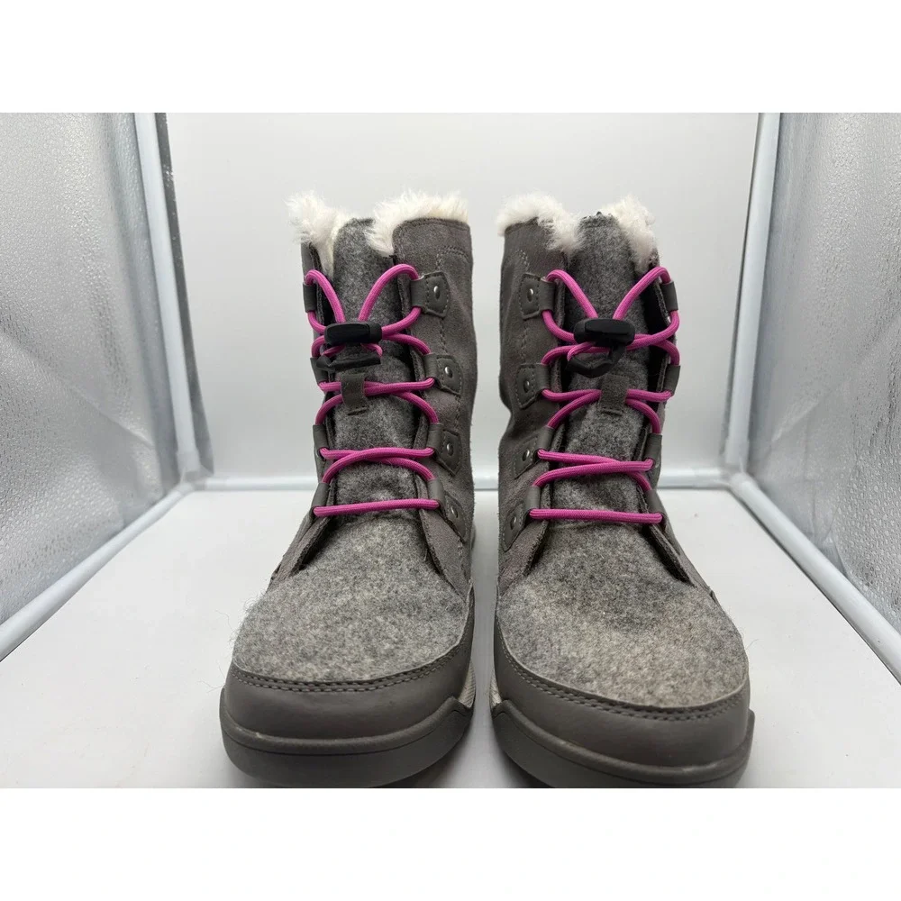 Sorel Youth Whitney II Joan Lace Winter Boots Size 7 Grey Pink Waterproof